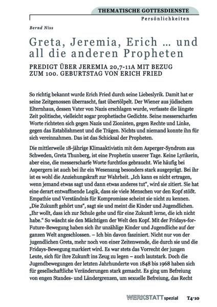 Greta, Jeremia, Erich ... und all die anderen Propheten