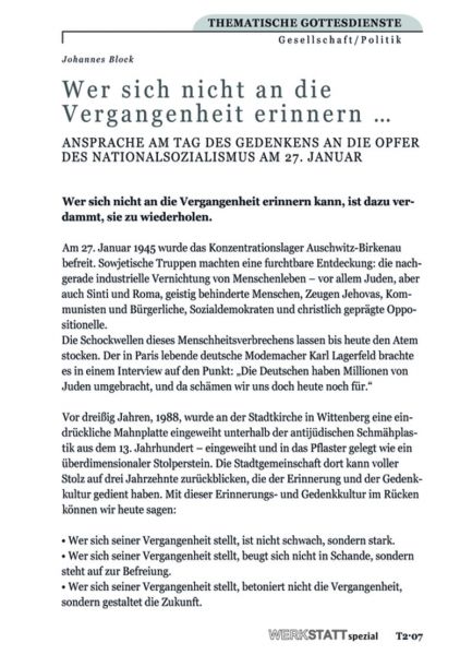 Wer sich nicht an die Vergangenheit erinnern ... Wer sich nicht an die Vergangenheit erinnern ...