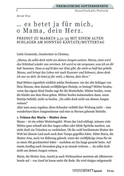 ... es betet ja für mich, o Mama, dein Herz.